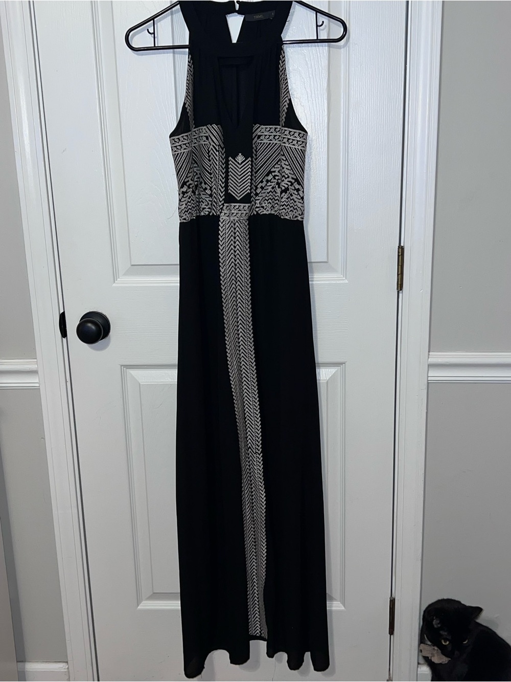 THML Black Embroidered Maxi Dress Small Boho Sheer Hem